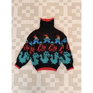 Vintage 80s Kids Knit Sweater Knights Castle Dragons 18 Month D&D Style